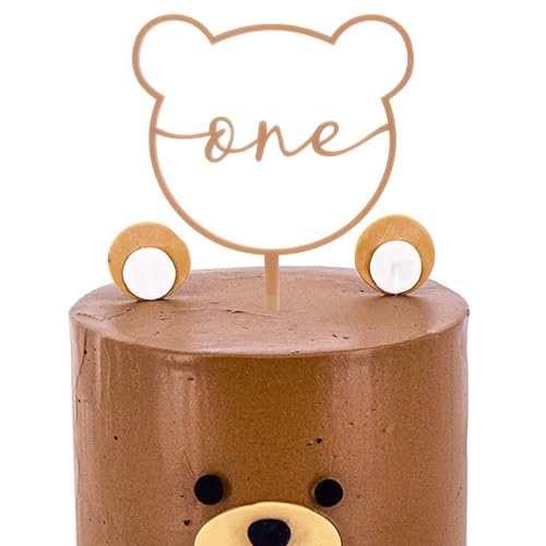 Decoración para tarta de cumpleaños de oso uno, decoración de fiesta de primer cumpleaños de bebé, decoración de pastel de acrílico de oso de peluche, accesorios de fotos de primer cumpleaños,
