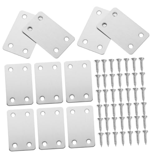 KICHOUSE 20pcs Silver Metal Bracket Stainless Steel Mending Plate Metal Plate with Holes Wall Brackets