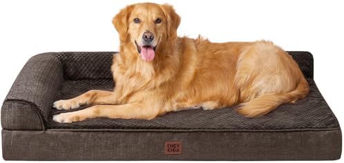 EHEYCIGA Memory Foam Dog Bed XLarge Sized Dogs, Extra Large Dog Bed Orthopedic with Washable Removable Cover, Waterproof XL Pet Bed Couch, 44x33x6 Inches, Brown