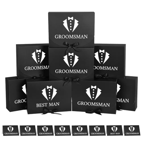 WLUSEAXI 8Pack Groomsmen Proposal Box, 10.6x7.9x3.1 Inch Gift Box With Card and Ribbon (7 Groomsmen, 1 Best Man) - Will You Be My Groomsman