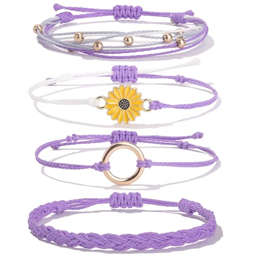 Image of Stackable Sunflower String Bracelets Cute Boho Braided Summer Beach Jewelry