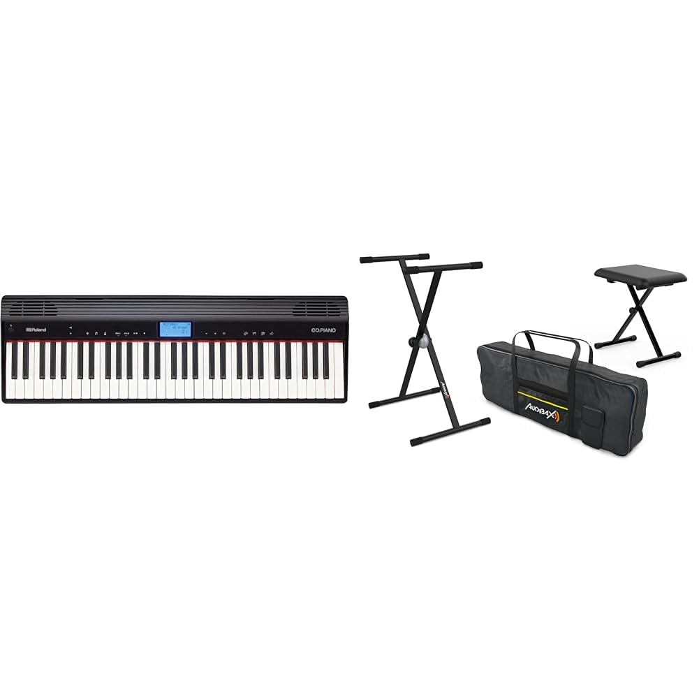 Piano digital Roland Go:Piano Go-61P — Conexión inalámbrica con smartphone, negro & Audibax Onyx Pack de Soporte Teclado/Piano + Banqueta + Funda Teclado 61 Teclas