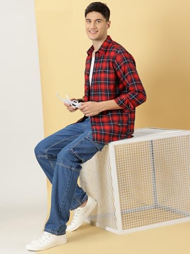 Image of Thomas Scott Men's | Checks | Full Sleeve | Slim Fit | Cotton Polyester Blend | Double Pocket | Spread Collar | Casual Shirt