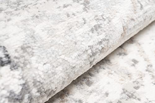 TAPISO Valley Teppich Kurzflor Vintage Creme Weiß Grau Dunkelgrau Rahmen Design Used Effekt Meliert Verwischt Wohnzimmer Schlafzimmer ÖKO-TEX 160 x 220 cm