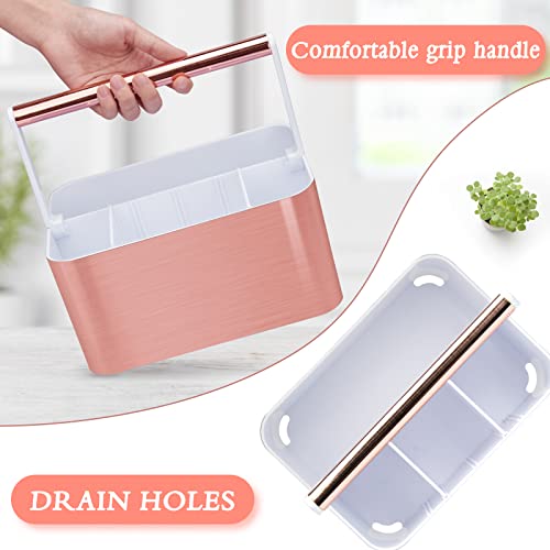 Image of BYUNER Compact Shower Caddy Dorm - Portable Bathroom Caddy Organizer with Handle and Adjustable Divider for College Dorm & Shared Bathroom, Hard Plastic Shower Basket Tote for Toiletry Drainage, Pink