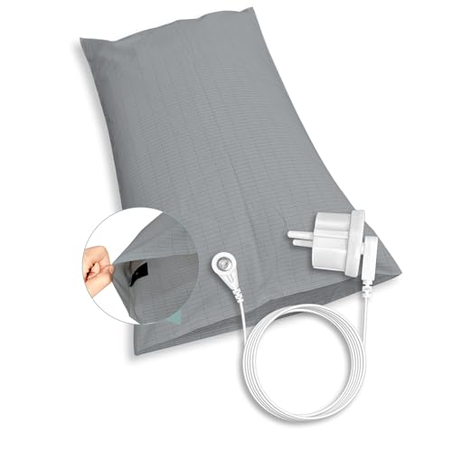 Preisvergleich Produktbild BAIJJ Erdungsblech mit Erdungsanschlusskabel, leitfähige Erdungsmatte für besseren Schlaf, Erdenergie- und Rückgewinnung (Erdung Kissenbezug grau 1Stück 50×76cm)