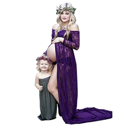 Preisvergleich Produktbild Adelina Huhu833 Mutterschaft Kleid Schwangerschaft Requisiten Kleid Fotografie Damen Aus Schultern Fashionable Completi Spitze Pflege Langes Kleid (Color : Violett, Size : M)