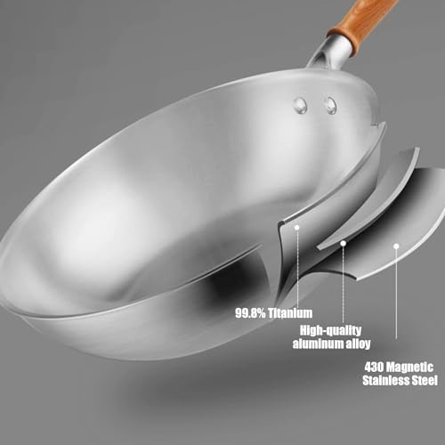 Wok titanium sin recubrimiento, base plana, 11.81 in miniatura 3