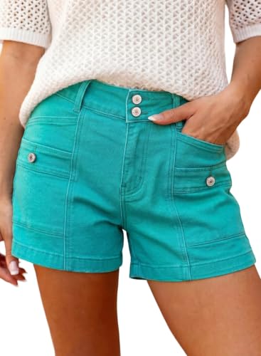 Image of Astylish Women's High Waisted Stretchy Jean Shorts Trendy Denim Shorts