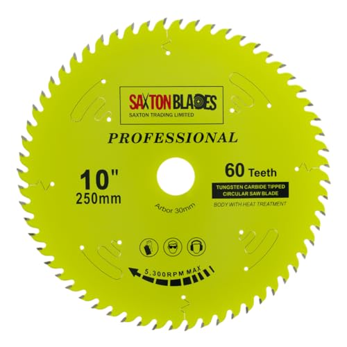 TCT25060TPRO Saxton Professional Range TCT Circular Saw Blade 250mm x 60T x 30mm Bore, 16, 20, 25mm Reduction Rings Compatible with Bosch Makita Dewalt etc