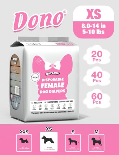 Image of Dono Dog and Cat Diapers Female-60PCS, Disposable Female Dog Period Diaper for Heat with Wetness Indicator, Super Absorbent Doggie Puppy Diapers Female for XXS,Small Medium Large Dogs