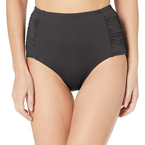 Anne Cole Women's Shirred High Waist Bikini Swim Bottom, Black, Medium