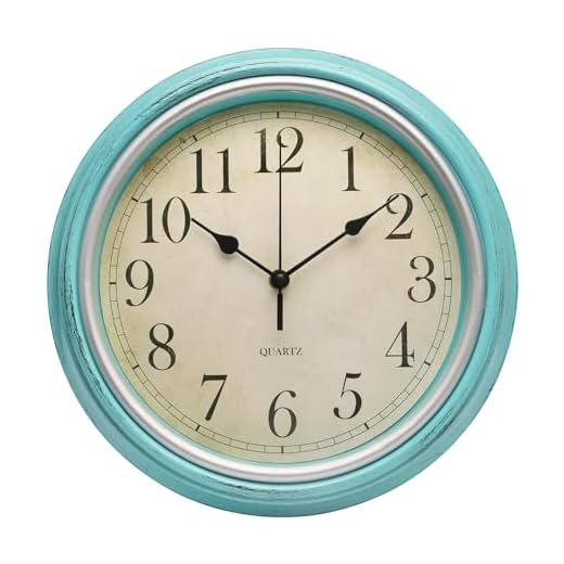 Retro Wall Clock 12 Inch Non Ticking Silent Vintage Rustic Style Round Decor Clock Blue Battery