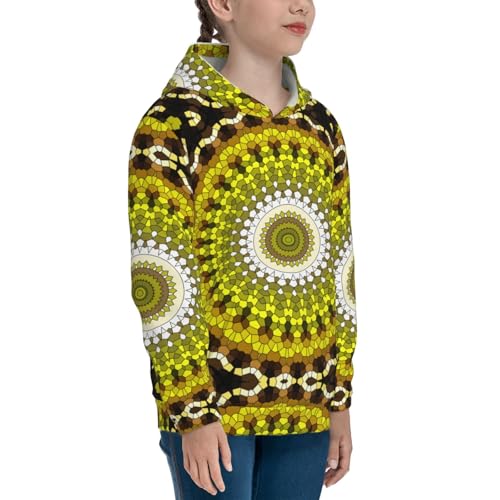 Yellow Mandala Kids Pullover Hoodies Boys Sweatshirts Girls Athletic Clothes with Pocket3