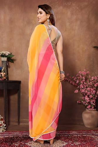 Image of Panzora Women's Georgette Printed Ready To Wear One Minute Saree With Unstitched Blouse Piece
