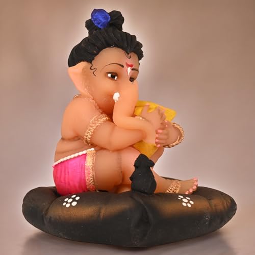 Image of KariGhar Resin Modak Ganesh Idol Perfect for Car Dashboard and House Warming Multicolor 4 inch