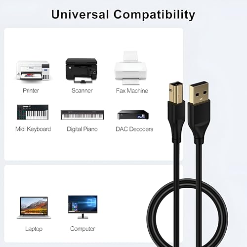 Image of Upix USB Printer Cable 9.1 Metres (32.81 Feet), USB A to USB B 2.0 Cable Cord (Male to Male) Compatible with Printer, Scanner, Digital Camera