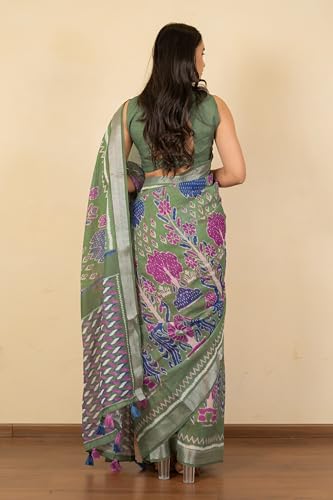 Image of MIRCHI FASHION Saree for Woman Cotton Blend Printed | Traditional Ethnic Sari for Ceremonial Use and Farewell with Blouse Piece