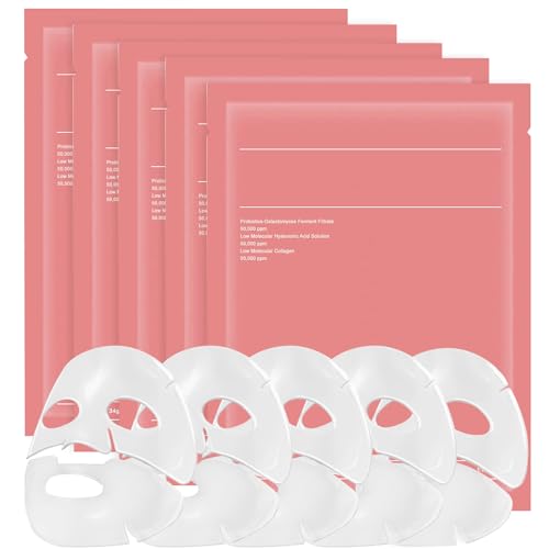 Bio Collagen Face Mask, Face Masks Skincare, Hydrogel Overnight Mask Real Deep Collagen Masks for Glass Skin, Pore Minimizing, Elasticity Improvement, 5 Pcs