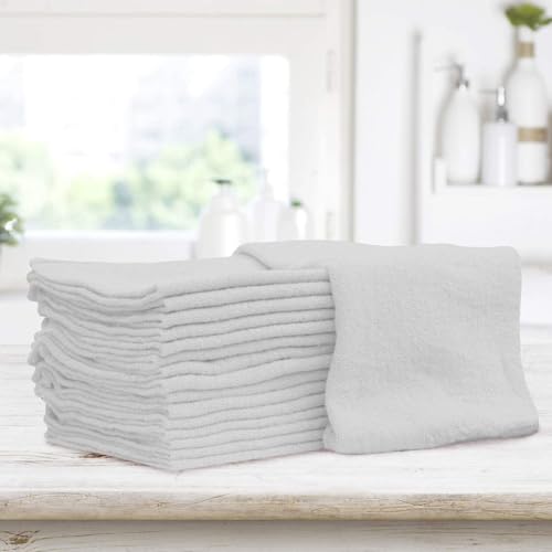 TALVANIA Shop Towels – Pack of 50 Reusable Cleaning Rags – Durable Quality Cotton – 13" x 13"– Machine Washable – Suitable for All Purposes (White)