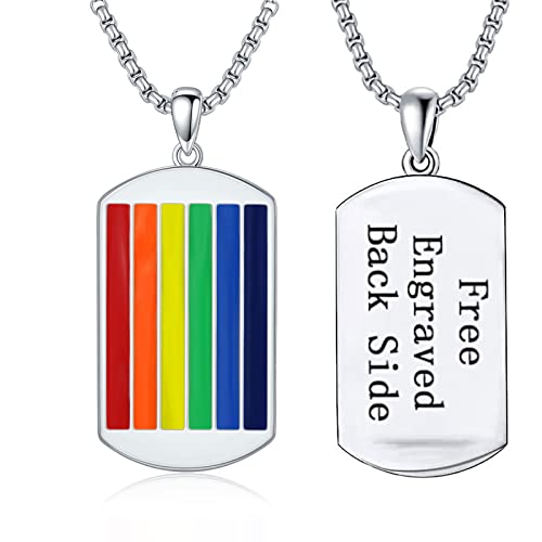 Rainbow Necklace 925 Sterling Silver Personalized Dog Tag Pendant Lgbt Necklace For Men Women Unisex Gay Lesbian Bisexual Pride Jewelry #TOP12