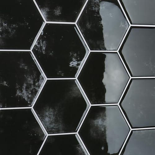 Carreaux hexagonaux noirs pour credence de cuisine adhesive impermeable 16pcs