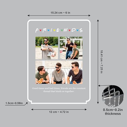 Image of Giftplease Customized LED Light Photo Frame for Friends | Personalized Lamp with Friendship Quote | Best Friend Gift for Birthday, Farewell, Friendship Day | Tabletop Frame 6x7.25 Inch FR 07