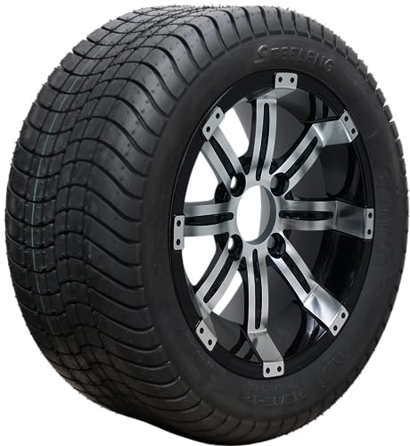 12" TEMPEST Black/Machined Golf Cart Wheels and 215/40-12 DOT Golf Cart Tires - Set of 4