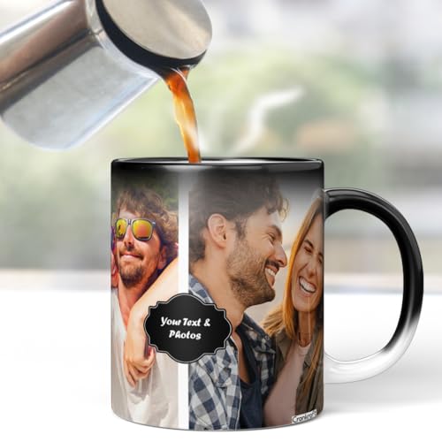 Image of Personalized Magic Mug with Photo Custom Heat-Sensitive Color-Changing Coffee Cup Unique Gift for Birthday, Anniversary, Valentine's Day 325ml Ceramic Black D46