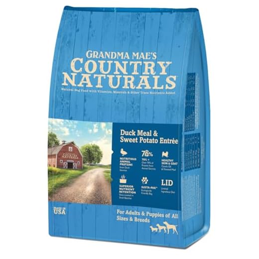 Grandma Mae’s Country Naturals Dry Dog Food, Duck, Sweet Potato & Brown Rice, Slow Cooked & Nutrient Dense, Made in USA, 14 LB Bag