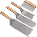 Professional Griddle Spatula Set – 4-Piece Flat Top Grill Tool Kit for BBQ, Hibachi & Outdoor Cooking – Heavy Duty Stainless Steel Griddle Spatula, Flipper, Turner, Chopper/Scraper with Wooden Handles