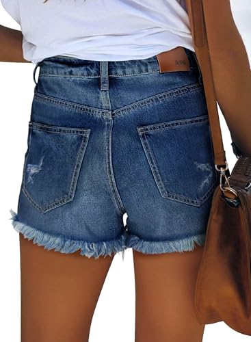 Image of onlypuff Women Denim Shorts Ripped Mid Waisted Jean Shorts with Pockets