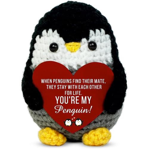 Gifts for Her from Husband, Handmade Crochet Emotional Mini Funny Penguin, Romantic Birthday Wedding Anniversary Valentines Gifts for Women, Wife, Small Cute Decor Present for Her