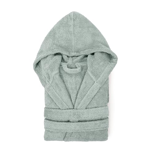 TRAMAS+ Albornoz de Baño Unisex 100% Algodón 450 GR con Capucha Dos Bolsillos y Cinturón Ajustable Alta Absorción Secado Rápido Certificado OEKO TEX - L, Verde Keike