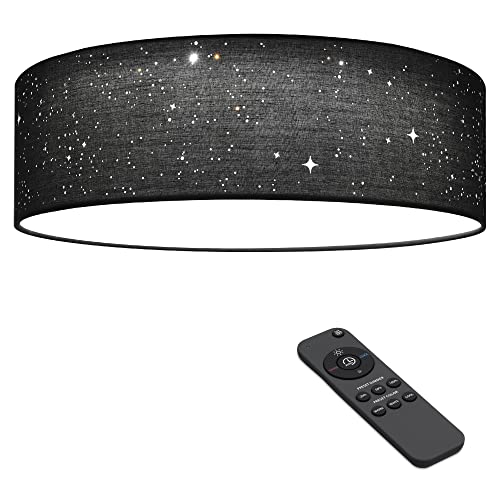 Navaris Flush Mount Ceiling Light - 12.6" Diameter Drum Lamp Shade Led Fixture With Remote Control - Bedroom Nursery - Dark Gray With Star Effect #TOP6