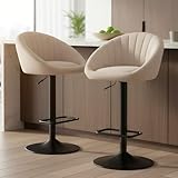 Beige Fabric Bar Stools Set of 2 Swivel Adjustable Counter Height Barstools with Back Modern Upholstered Stool Chair for Kitchen Island Home Bar Pub Terrycloth Fabric