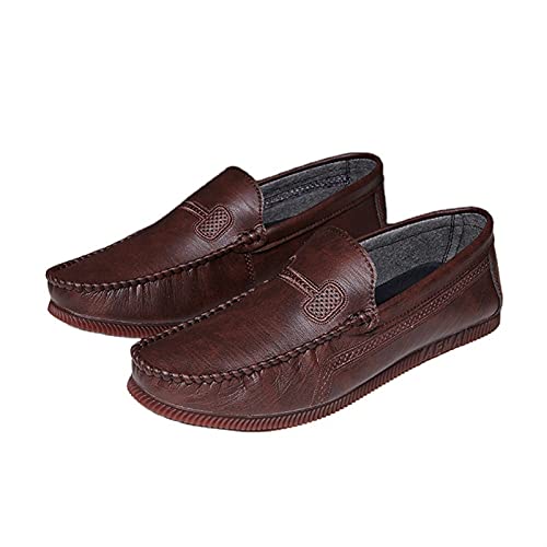 Mens Loafers for Men PU Round Toe Stitching Details Flexible Anti-Slip Flat Heel Lightweight Comfortable Party Slip-ons2