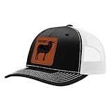 Five Up Tees Farm Animal Trucker Hat Farmer Rancher Rodeo Cowboy Unisex Adjustable Snapback Engraved Leatherette Patch/Black & White-Black Sheep