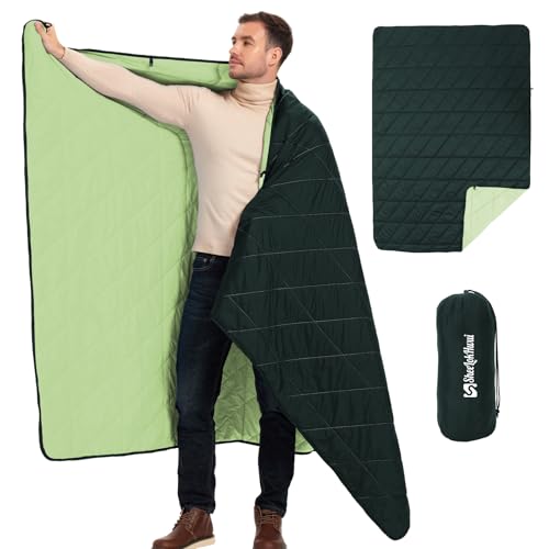 sheelokhwui Ultralight Puffy Blanket, Outdoor Camping Blanket, Water-Resistant and Packable, Great for Camping, Stadium, Traveling, Backpacking, Picnic and Beach. 79"x55". Teal Green.