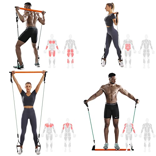 Pilates Bar Kit With Resistance Bands- Hommie Portable Pilates Exercise Equipment Bar Kit For Women&Men, 3-Section Stick Squat Yoga With 6 Exercise Resistance Bands Bar(20,30,40Lb) For Home Workouts #TOP6