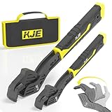 KJE 2PCS 8” and 12” self-adjusting pipe wrench set，Self Adjusting Wrenches, self-locking wrench Set with 3/8 to 1-3/4 inch Jaw Open, for Pipe Fittings and Nuts