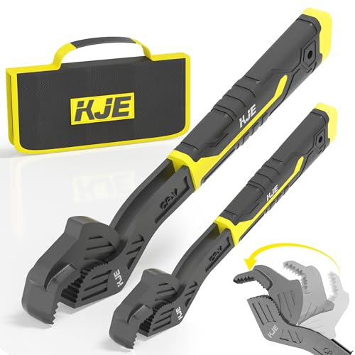 KJE 2PCS 8” and 12” self-adjusting pipe wrench set，Self Adjusting Wrenches, self-locking wrench Set with 3/8 to 1-3/4 inch Jaw Open, for Pipe Fittings and Nuts