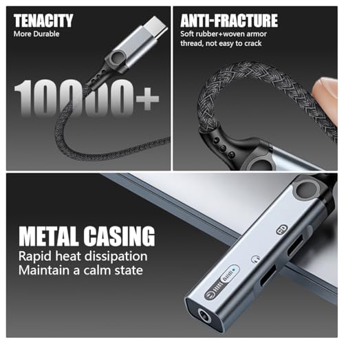 Image of Verilux 3-in-1 Type C to 3.5 mm Connector, PD 60W Type C Adapter Fast Charging and 32bit /384KHz Lossless High-Resolution Audio for iPhone 17 /17 Pro /17 Pro Max /16 /15, Galaxy S26 /S25 /S24 /S23, iPad
