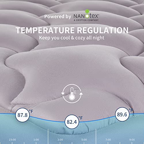 SLEEP ZONE Mattress Topper Twin, Cooling Mattress Pad, Quilted Fitted Mattress Cover, Machine Washable Mattress Protector, Soft Fluffy Down Alternative, Deep Pocket 8~21 inch (Grey, Twin)
