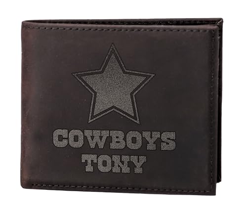 Personalized Cowboy Wallet for Men – Engraved Leather Mens Wallet – Football Gift for Him – Slim Western Wallet - Men Gifts for Christmas, Birthday, Anniversary