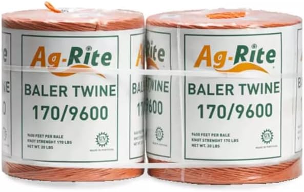 Baling Twine, Poly Propylene 170 Pound Knot Strength and 9,600 Foot Length, Single Spool, Crop Baling, Commercial Bundling, 2 Spool (Orange)