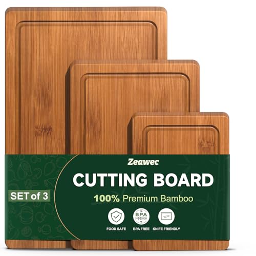 Zeawec 3-Piece Set Bamboo Cutting Board for Kitchen - Crack-Resistant