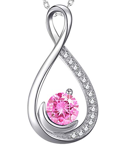 Forever Love Infinity Moon Jewelry for Wife Mom Birthday Gifts Sterling Silver Pink Tourmaline October Birthstone Pendant Necklace for Women