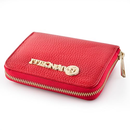 Baroncelli Leather Wallets For Women Size Medium Made in Italy (Red plain small)