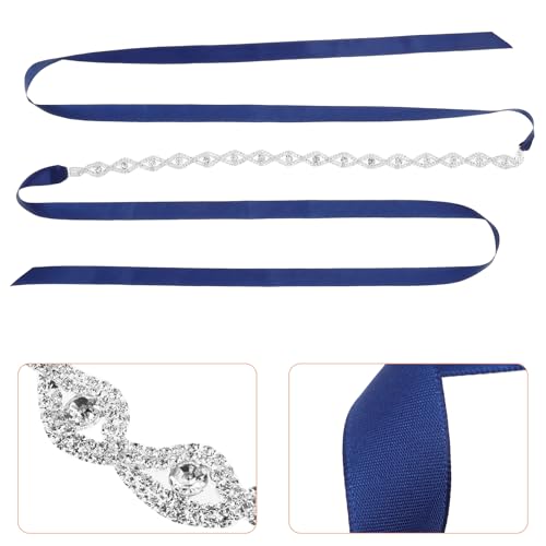 LOGOFUN 2pcs Elegant Rhinestone Bridal Waist Chain with Dark Blue Ribbon and Feather Fascinator Hair Clip for Wedding Bridesmaid Party Accessories4